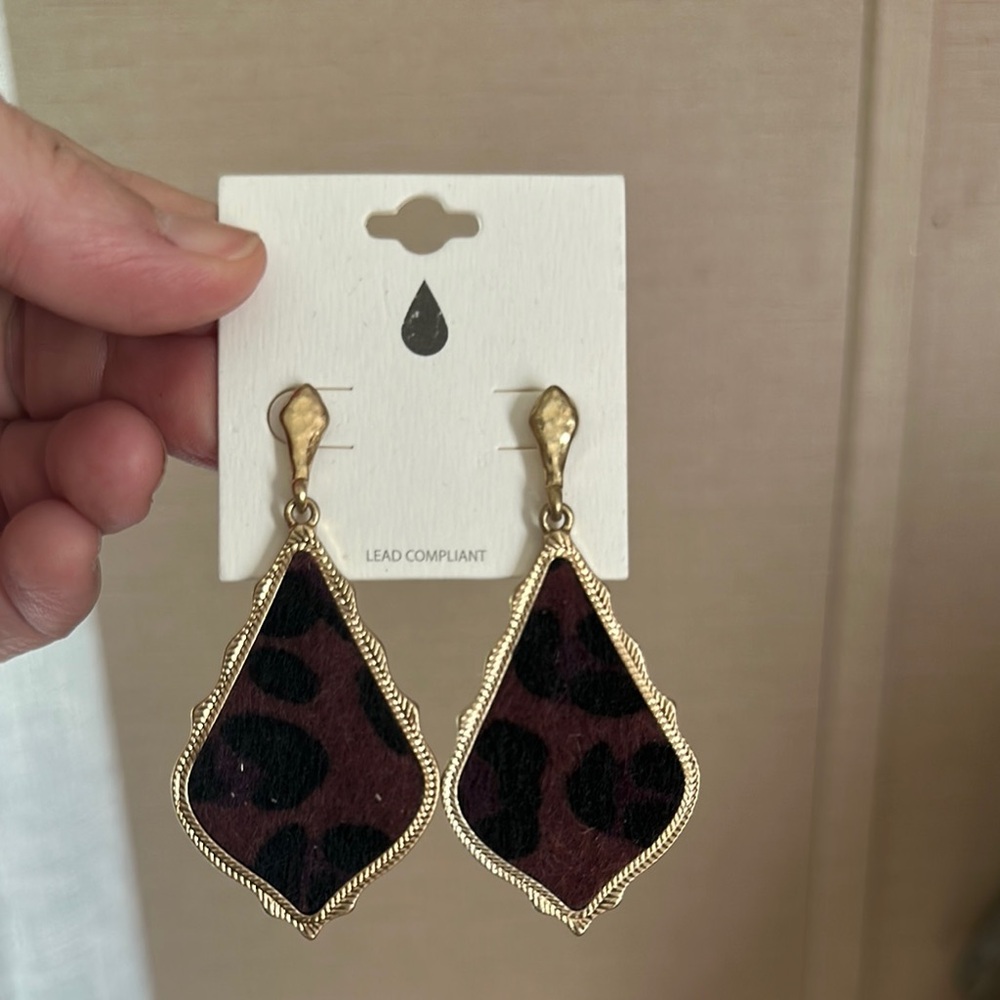 Gold and Brown Leopard Print Drop Earrings